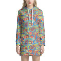 Asian Paisley Pattern Print Pullover Hoodie Dress