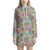 Asian Paisley Pattern Print Hoodie Dress