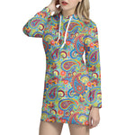 Asian Paisley Pattern Print Hoodie Dress