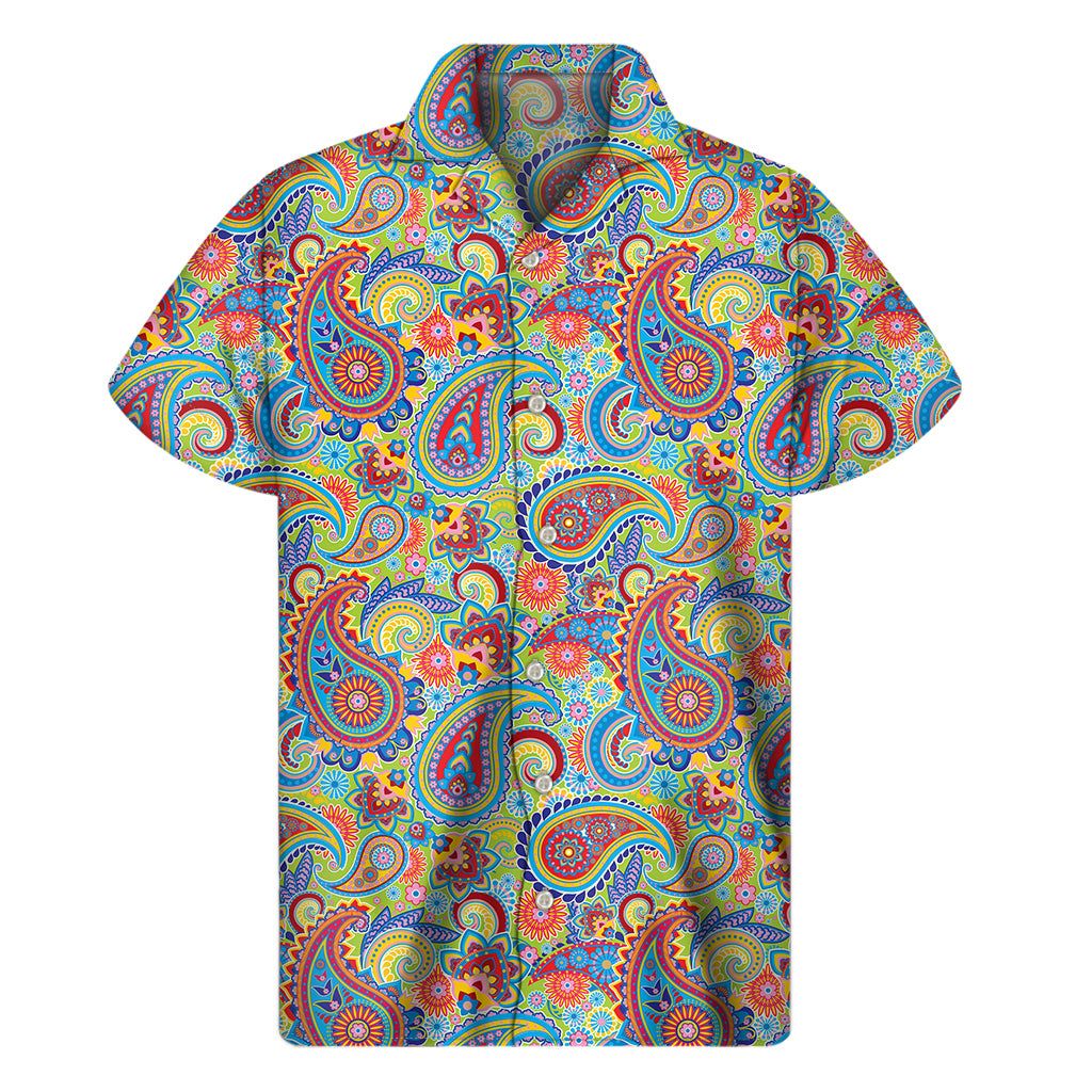 Asian Paisley Pattern Print Men's Short Sleeve Shirt