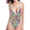 Asian Paisley Pattern Print One Piece High Cut Swimsuit