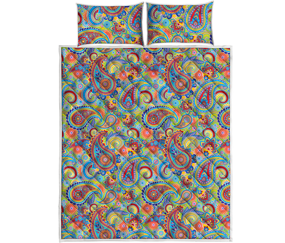 Asian Paisley Pattern Print Quilt Bed Set