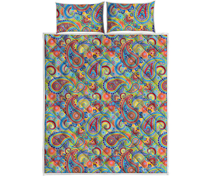 Asian Paisley Pattern Print Quilt Bed Set