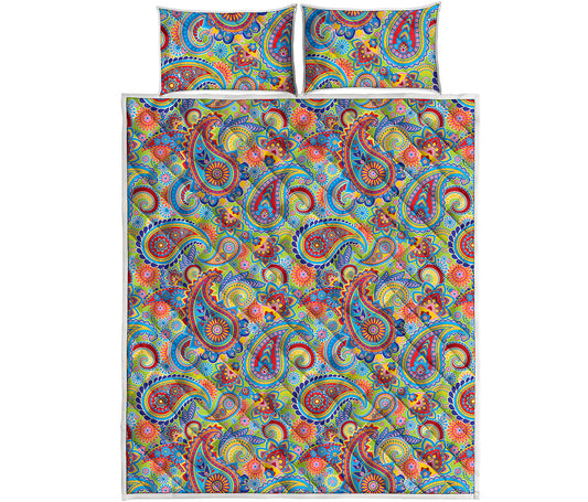 Asian Paisley Pattern Print Quilt Bed Set