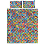 Asian Paisley Pattern Print Quilt Bed Set