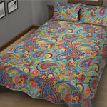 Asian Paisley Pattern Print Quilt Bed Set