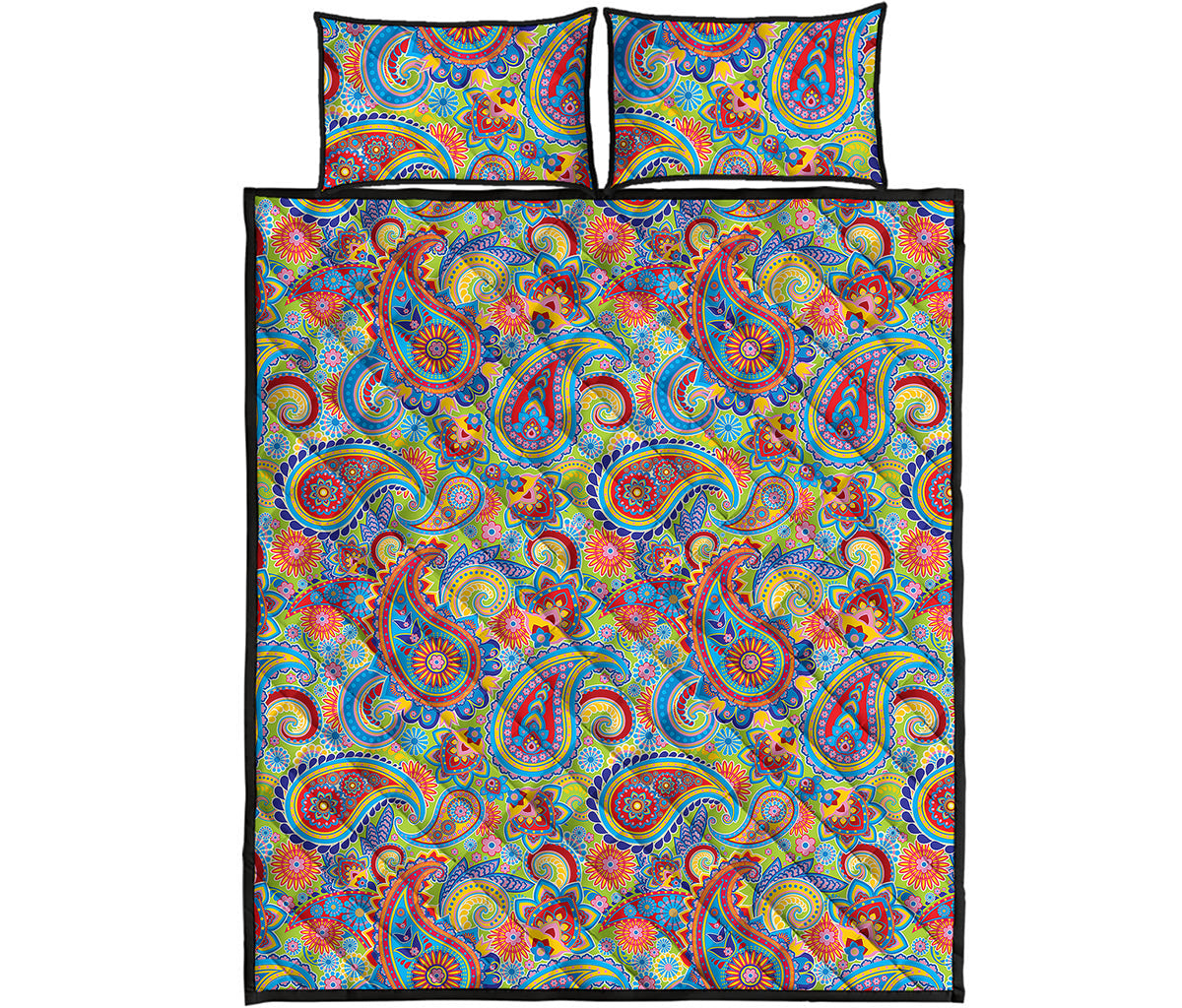 Asian Paisley Pattern Print Quilt Bed Set