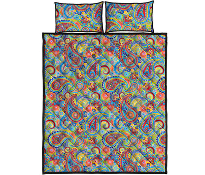 Asian Paisley Pattern Print Quilt Bed Set
