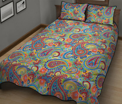 Asian Paisley Pattern Print Quilt Bed Set