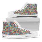 Asian Paisley Pattern Print White High Top Shoes