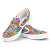 Asian Paisley Pattern Print White Slip On Shoes