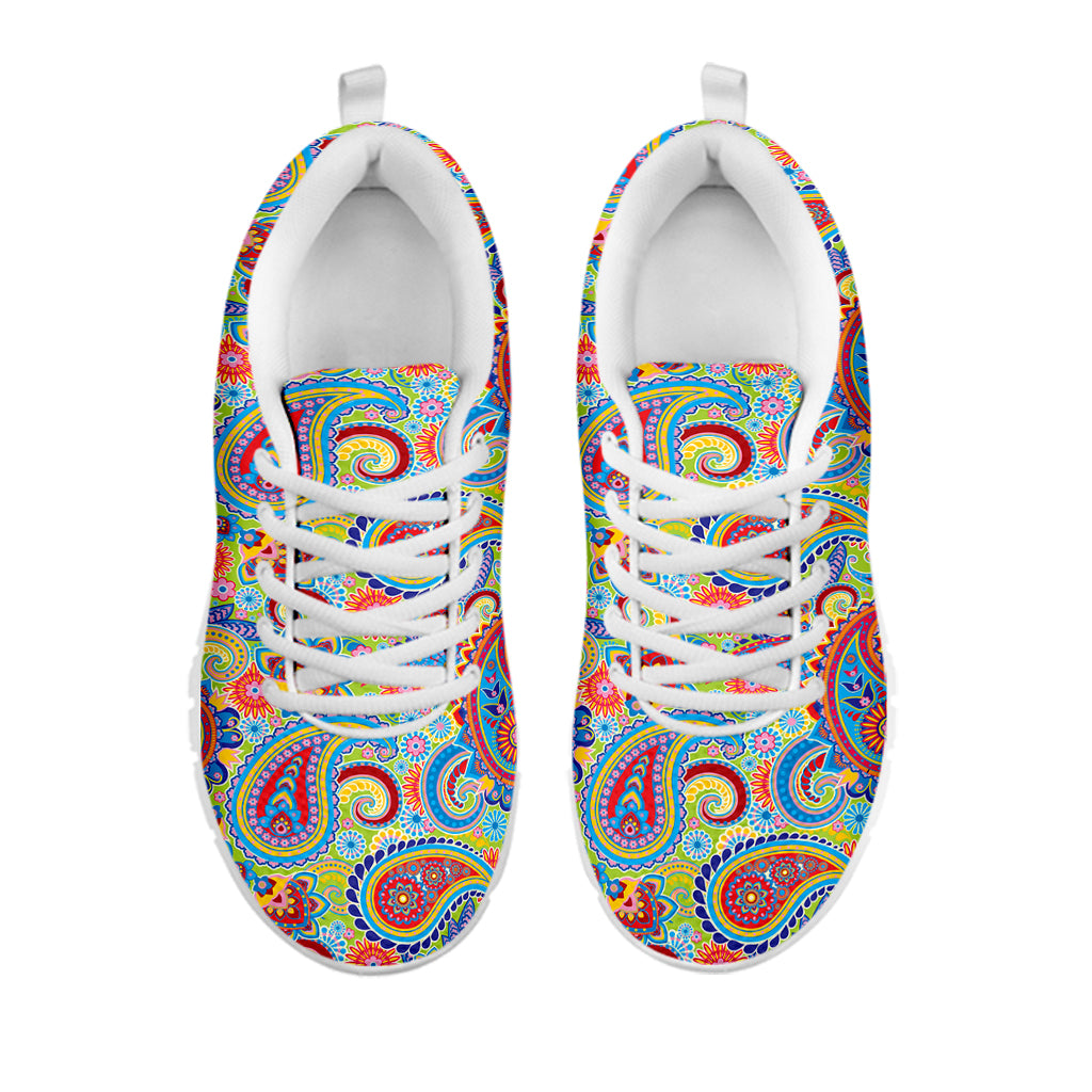 Asian Paisley Pattern Print White Sneakers