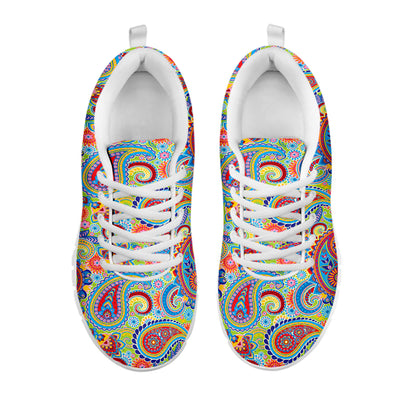 Asian Paisley Pattern Print White Sneakers