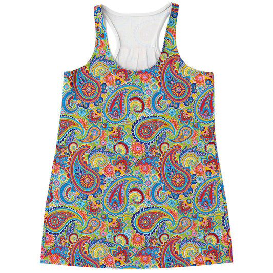Asian Paisley Pattern Print Women's Racerback Tank Top