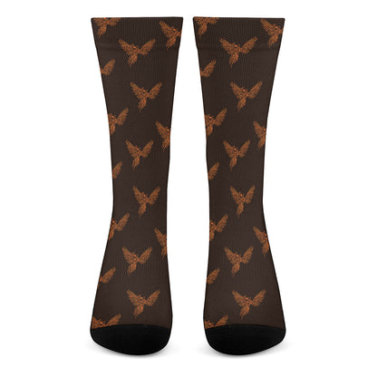 Asian Phoenix Pattern Print Crew Socks