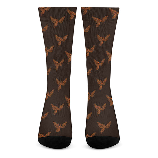 Asian Phoenix Pattern Print Crew Socks