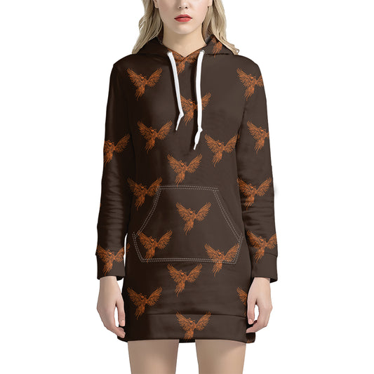 Asian Phoenix Pattern Print Hoodie Dress