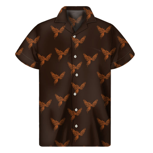 Asian Phoenix Pattern Print Men's Short Sleeve Shirt
