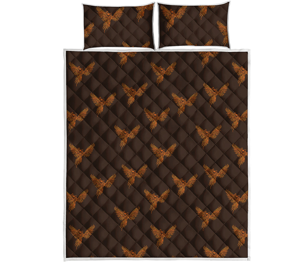 Asian Phoenix Pattern Print Quilt Bed Set