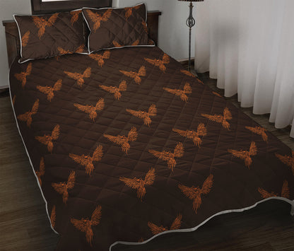 Asian Phoenix Pattern Print Quilt Bed Set