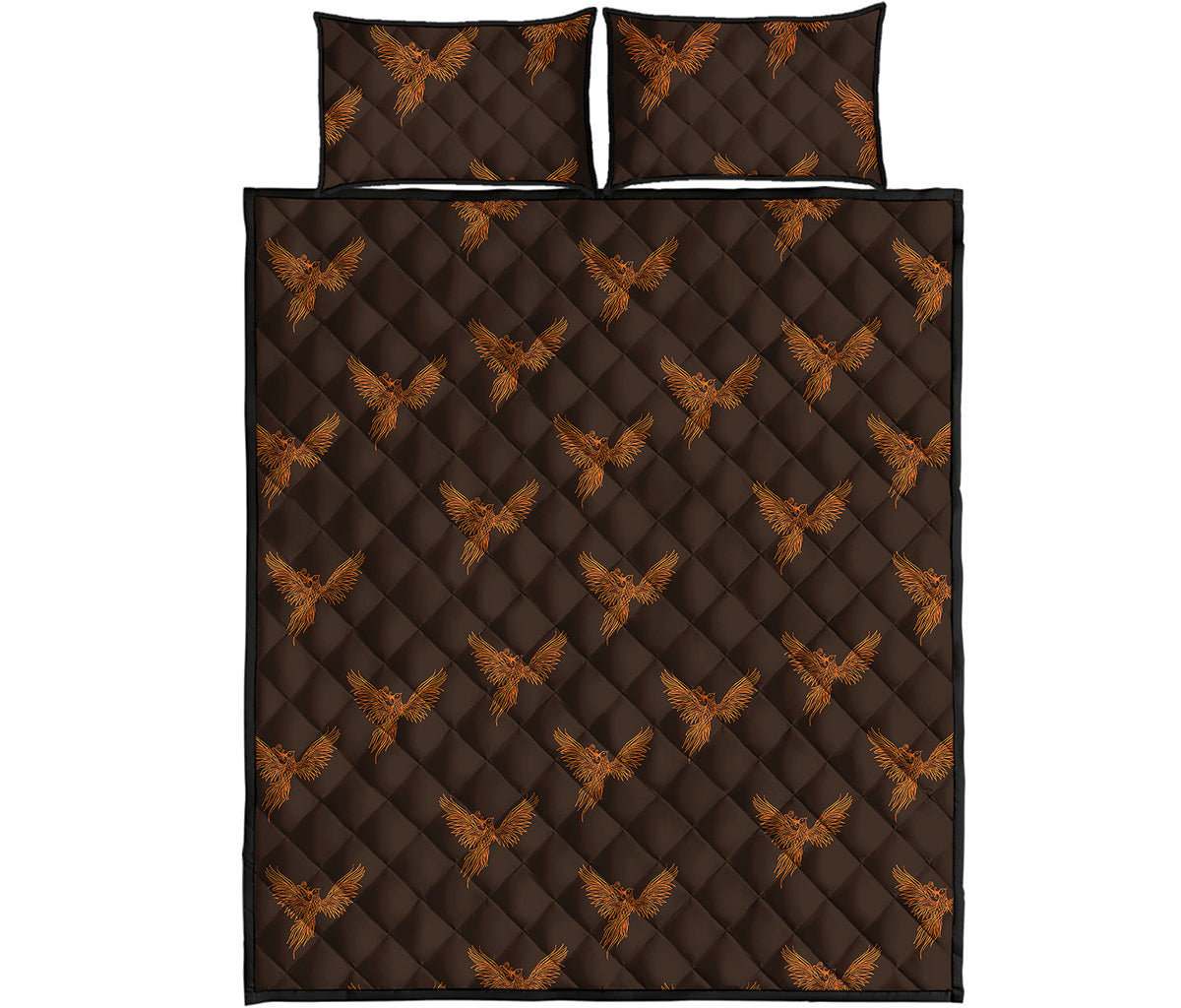 Asian Phoenix Pattern Print Quilt Bed Set