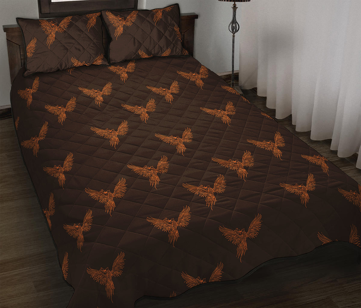 Asian Phoenix Pattern Print Quilt Bed Set