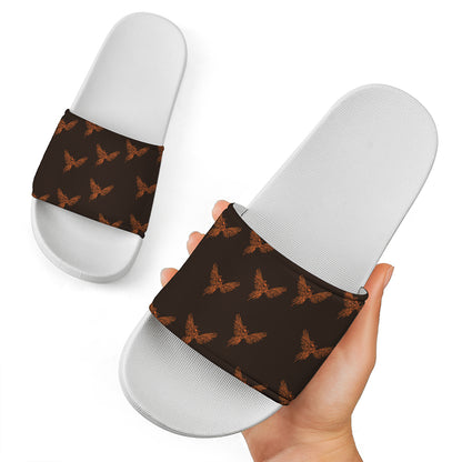 Asian Phoenix Pattern Print White Slide Sandals
