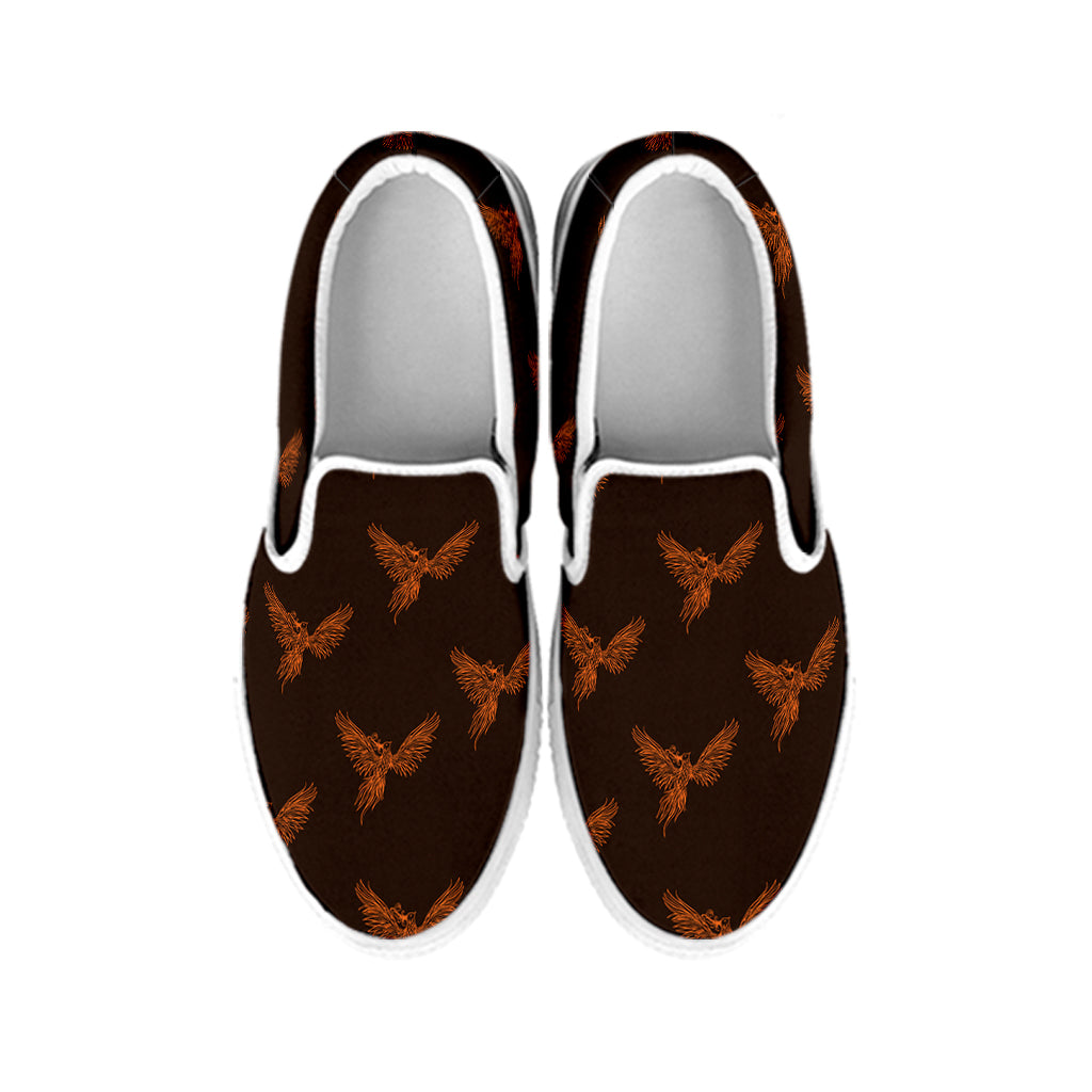 Asian Phoenix Pattern Print White Slip On Shoes