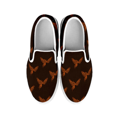 Asian Phoenix Pattern Print White Slip On Shoes