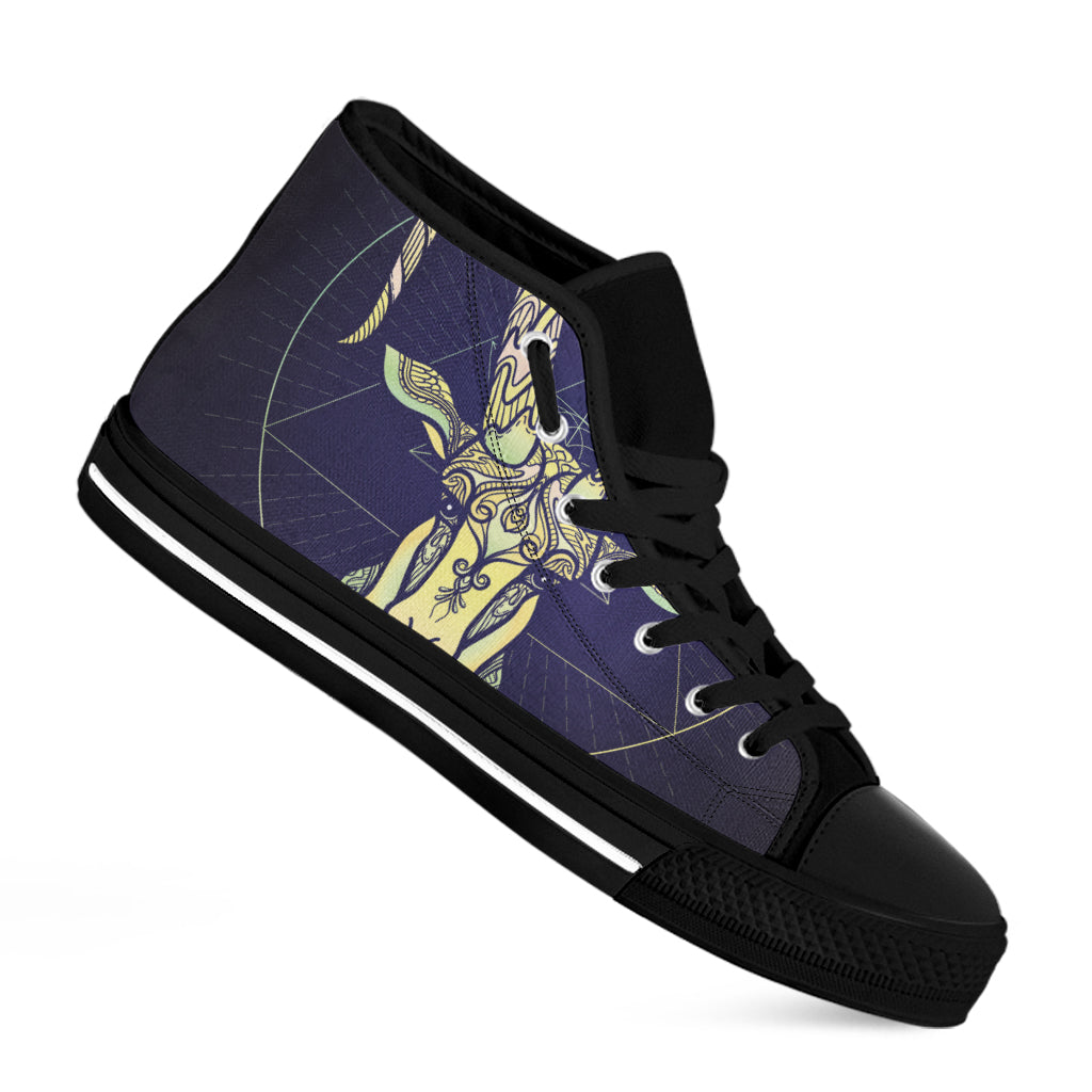 Astrological Capricorn Sign Print Black High Top Shoes
