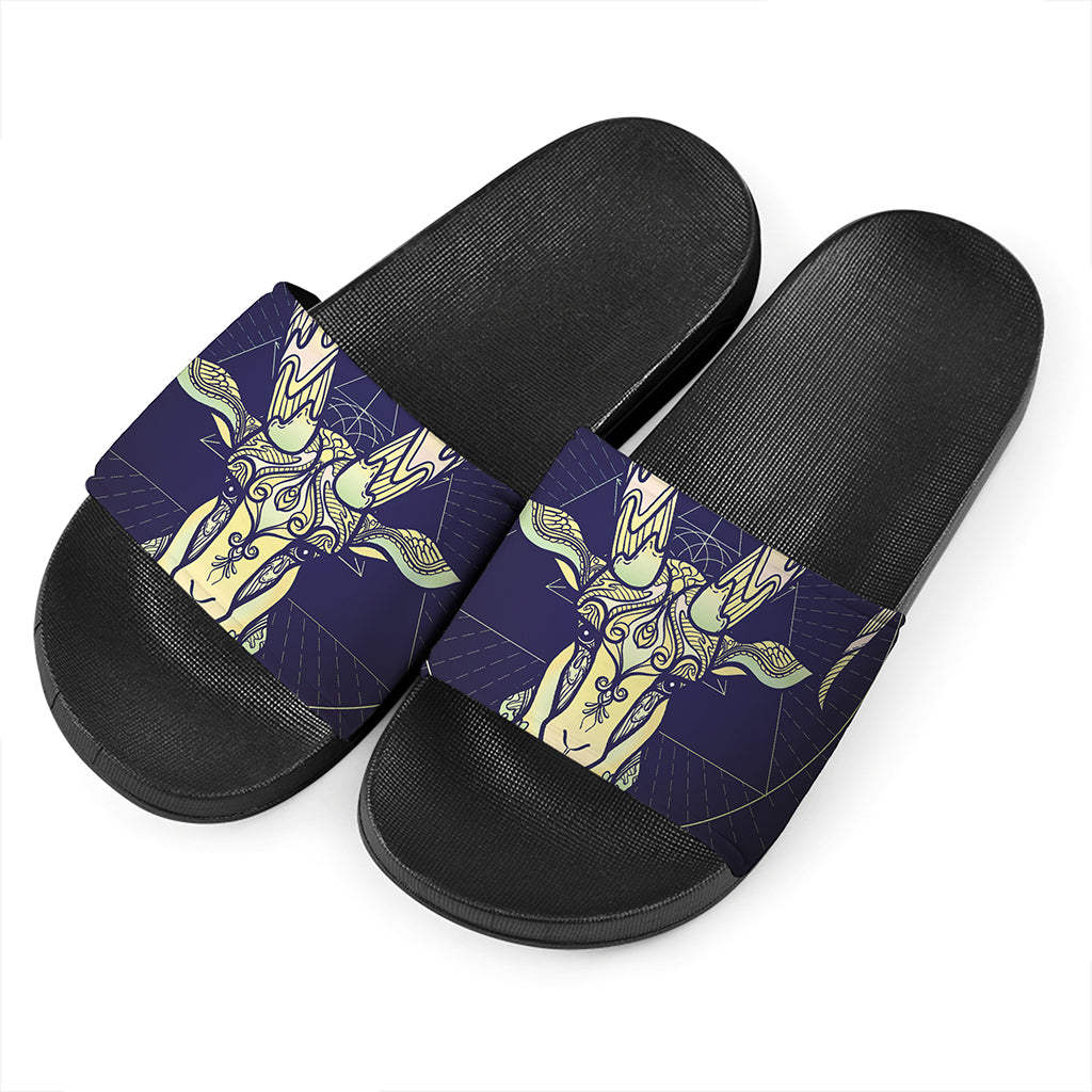Astrological Capricorn Sign Print Black Slide Sandals