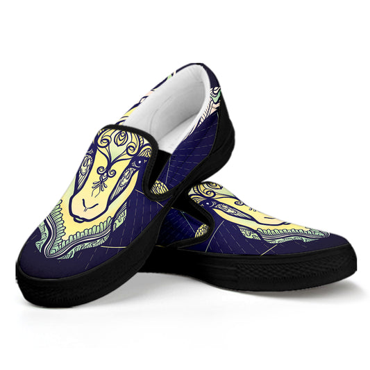 Astrological Capricorn Sign Print Black Slip On Shoes