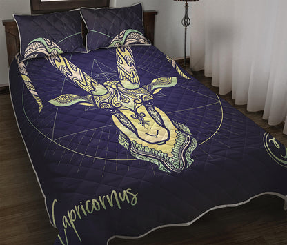 Astrological Capricorn Sign Print Quilt Bed Set