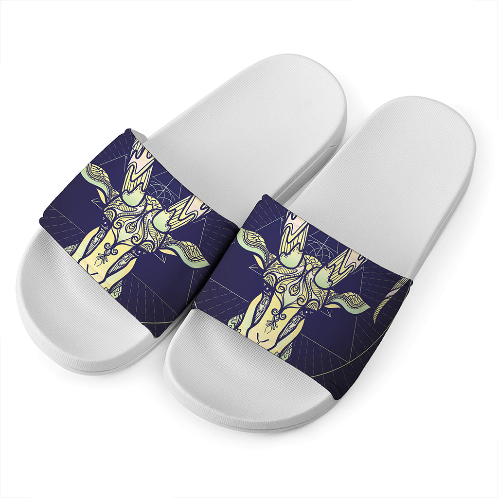 Astrological Capricorn Sign Print White Slide Sandals