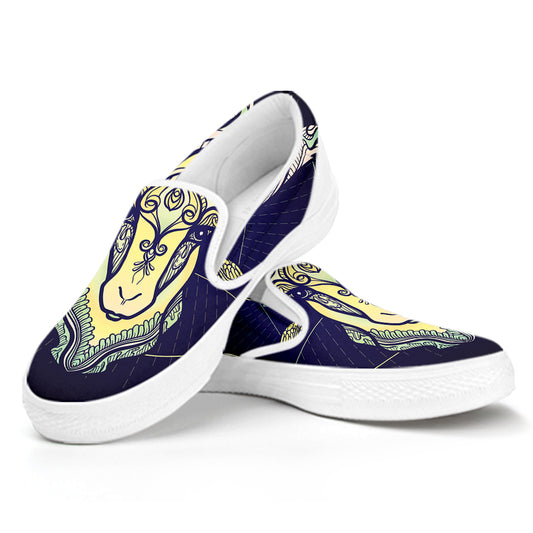 Astrological Capricorn Sign Print White Slip On Shoes
