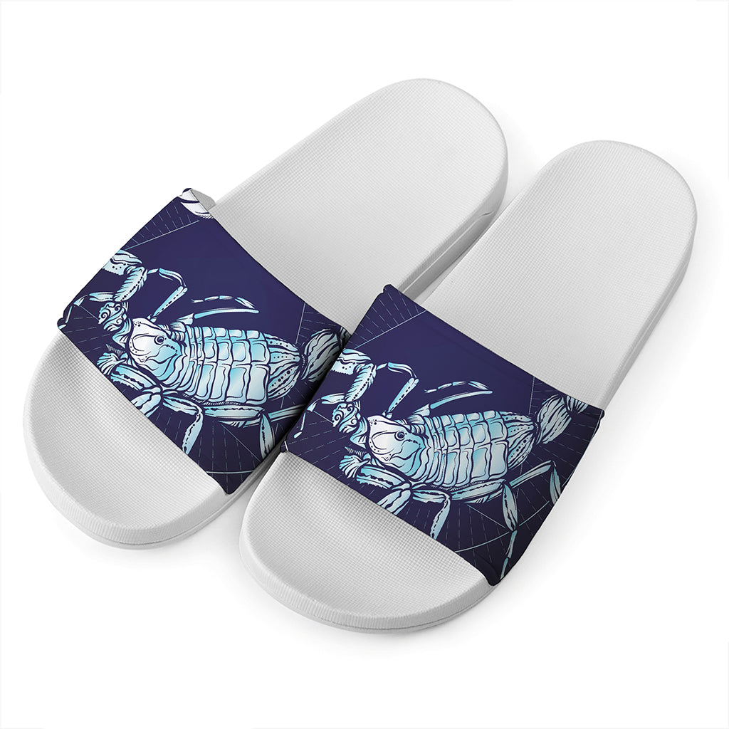 Astrological Scorpio Sign Print White Slide Sandals