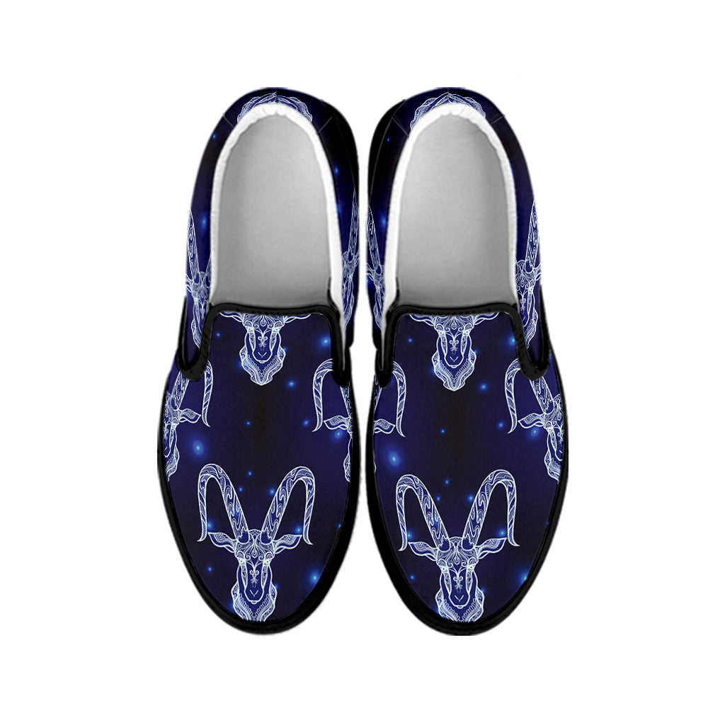 Astrology Capricorn Sign Print Black Slip On Shoes