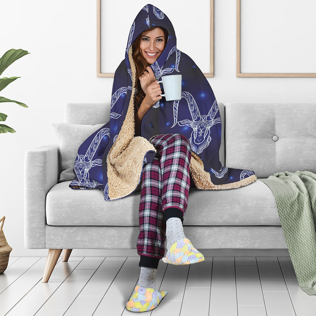 Astrology Capricorn Sign Print Hooded Blanket