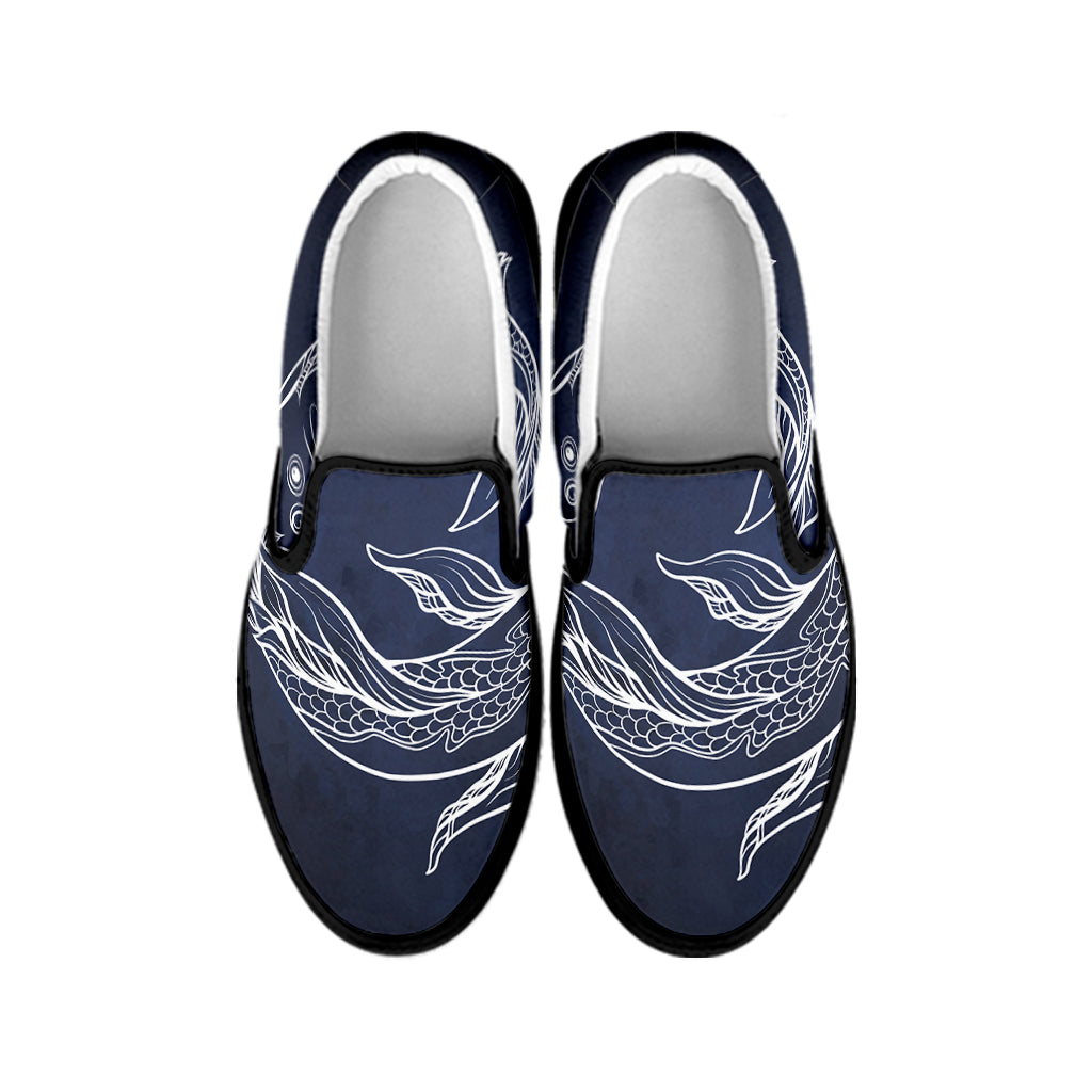 Astrology Pisces Sign Print Black Slip On Shoes