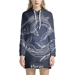 Astrology Pisces Sign Print Pullover Hoodie Dress