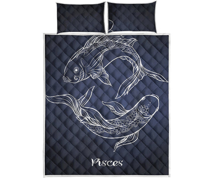 Astrology Pisces Sign Print Quilt Bed Set
