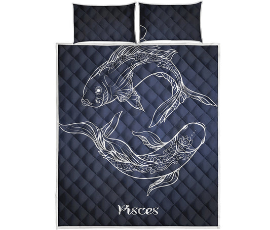 Astrology Pisces Sign Print Quilt Bed Set