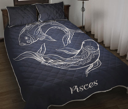 Astrology Pisces Sign Print Quilt Bed Set