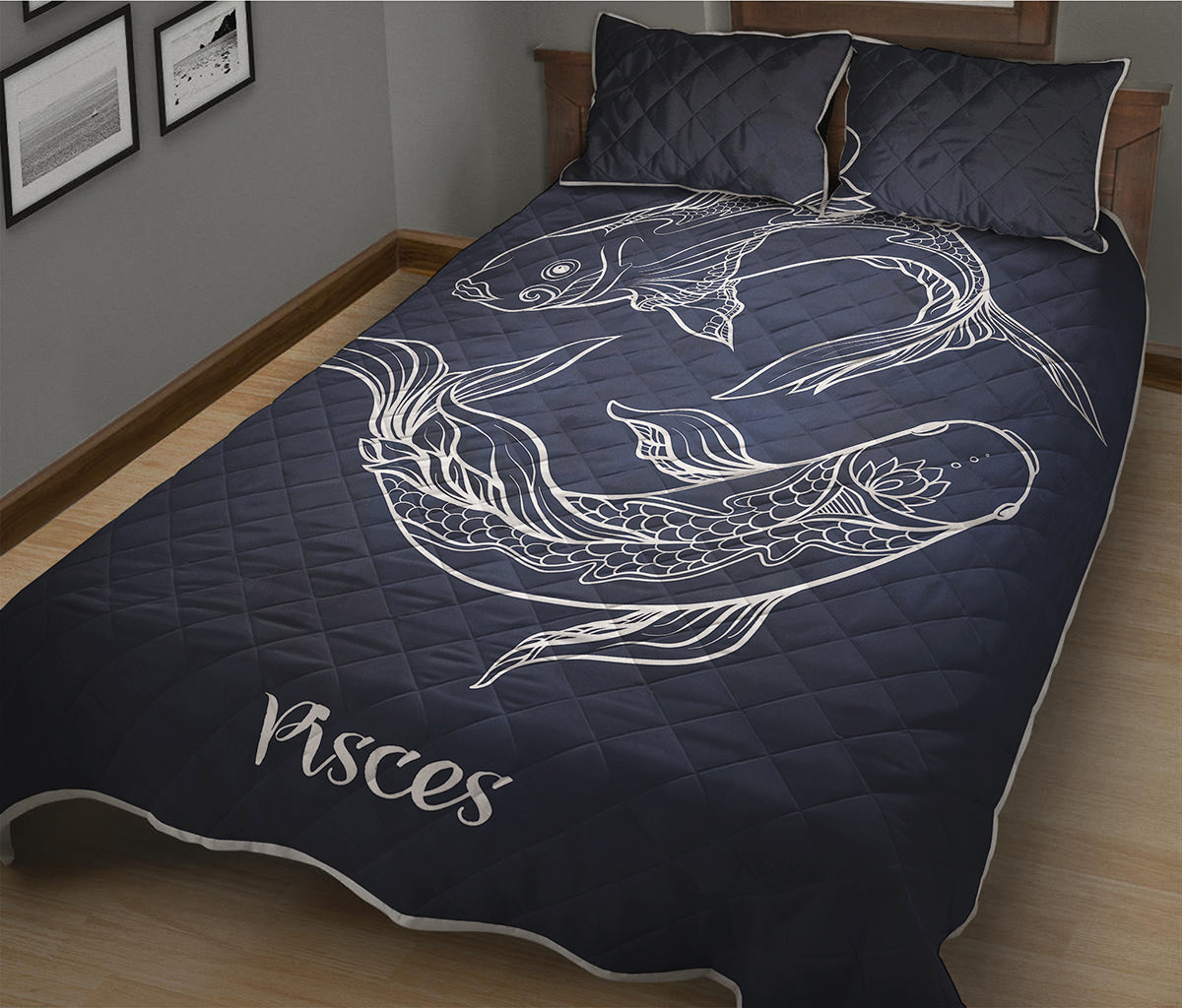Astrology Pisces Sign Print Quilt Bed Set
