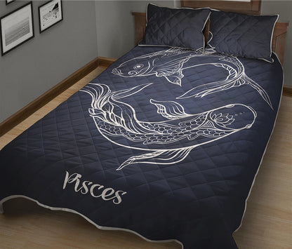 Astrology Pisces Sign Print Quilt Bed Set
