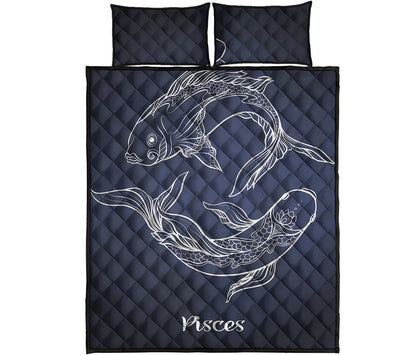 Astrology Pisces Sign Print Quilt Bed Set