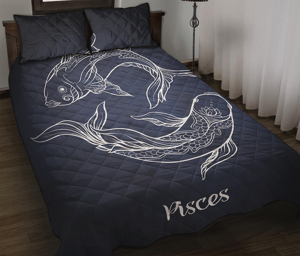 Astrology Pisces Sign Print Quilt Bed Set