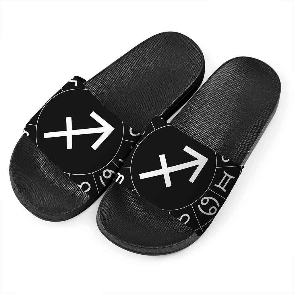Astrology Sagittarius Sign Print Black Slide Sandals