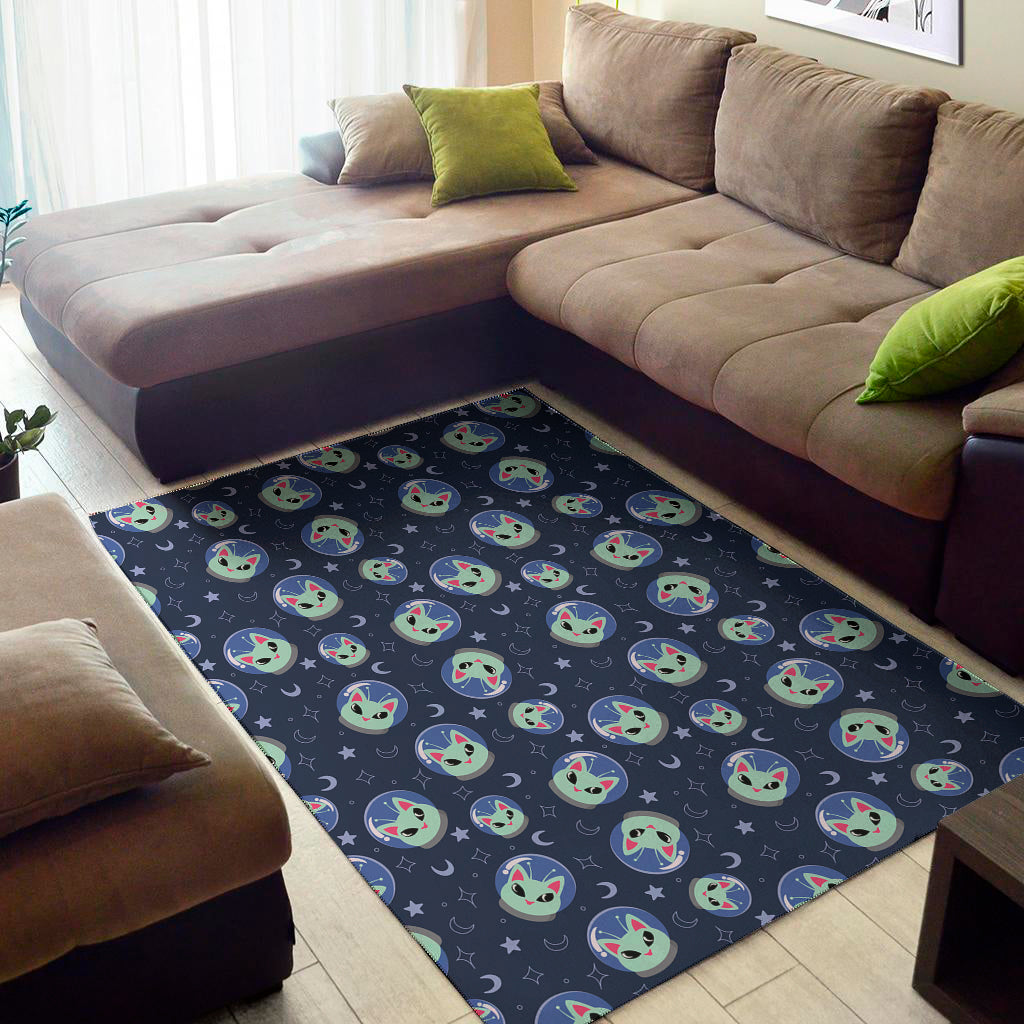 Astronaut Alien Cat Print Area Rug