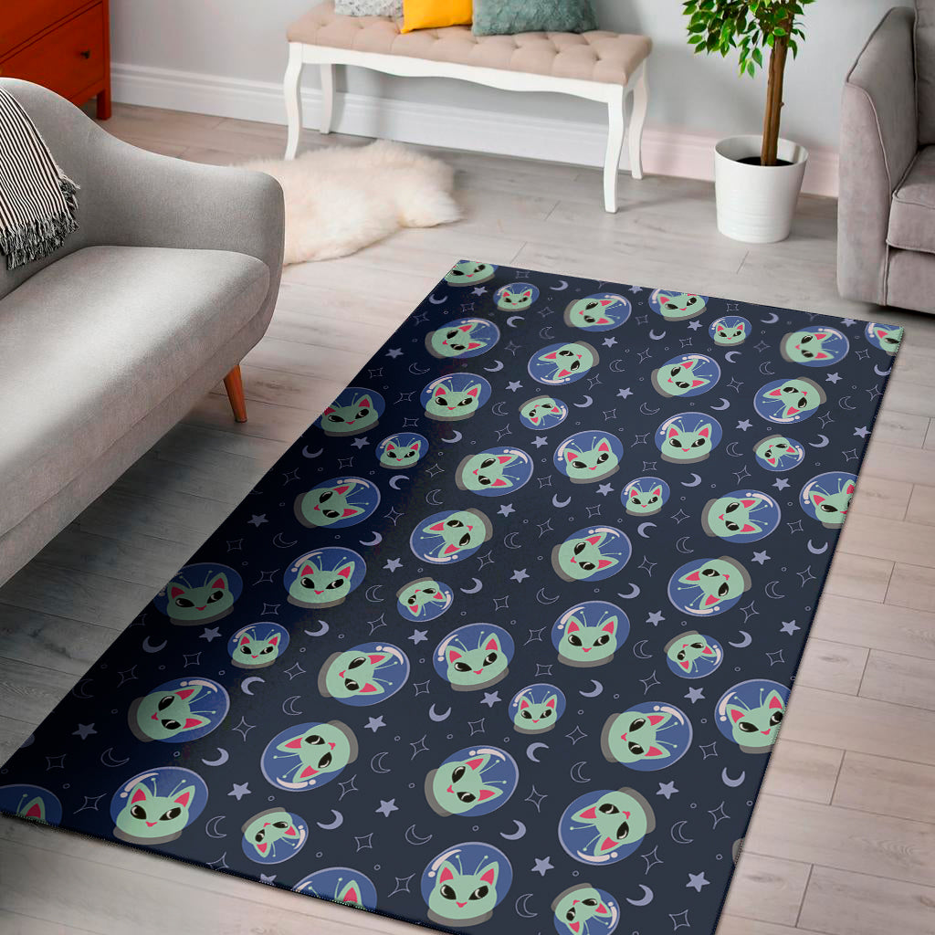 Astronaut Alien Cat Print Area Rug